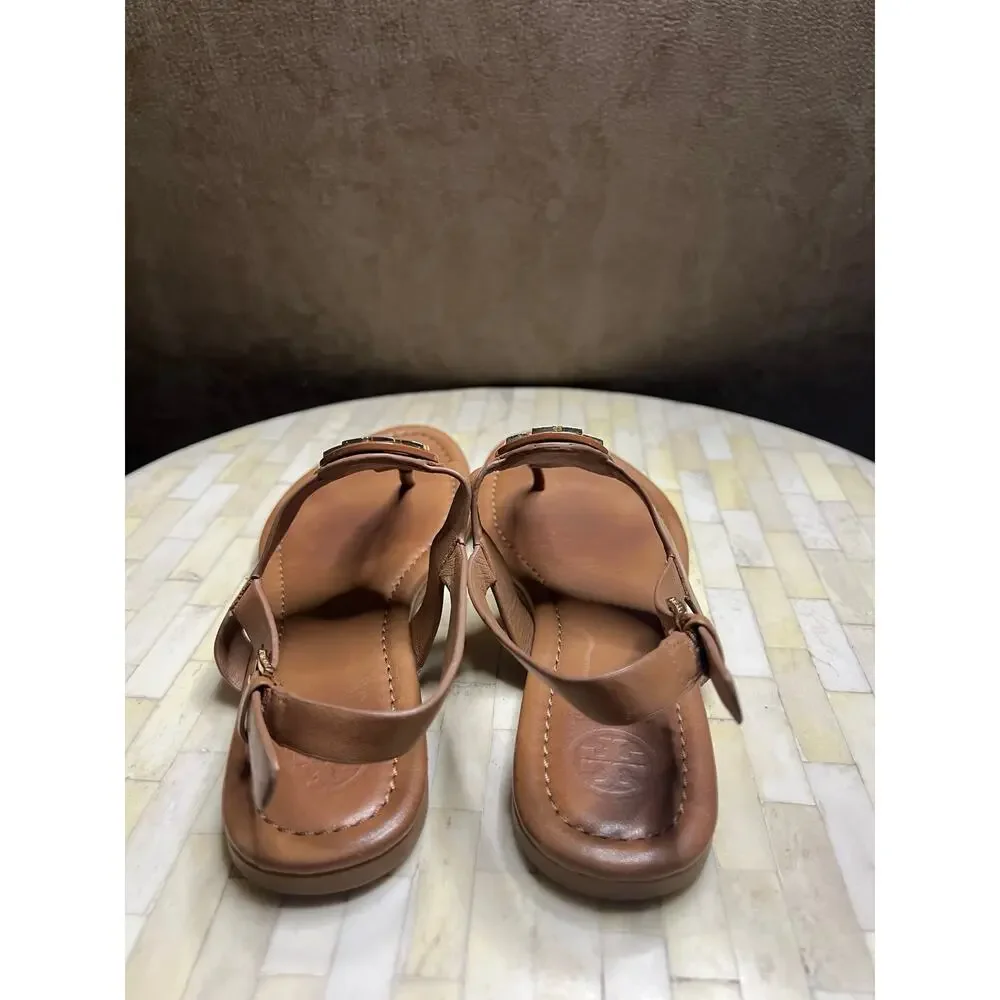 Tory Burch Bryce Flat Thong Sandals in Royal Tan leather